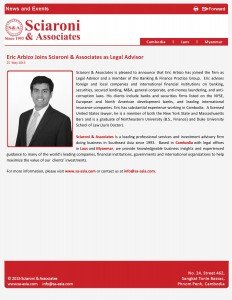 2015-05-25- Sciaroni&Associates-News&Events-Eric Arbizo Joins Sciaroni & Associates as Legal Advisor