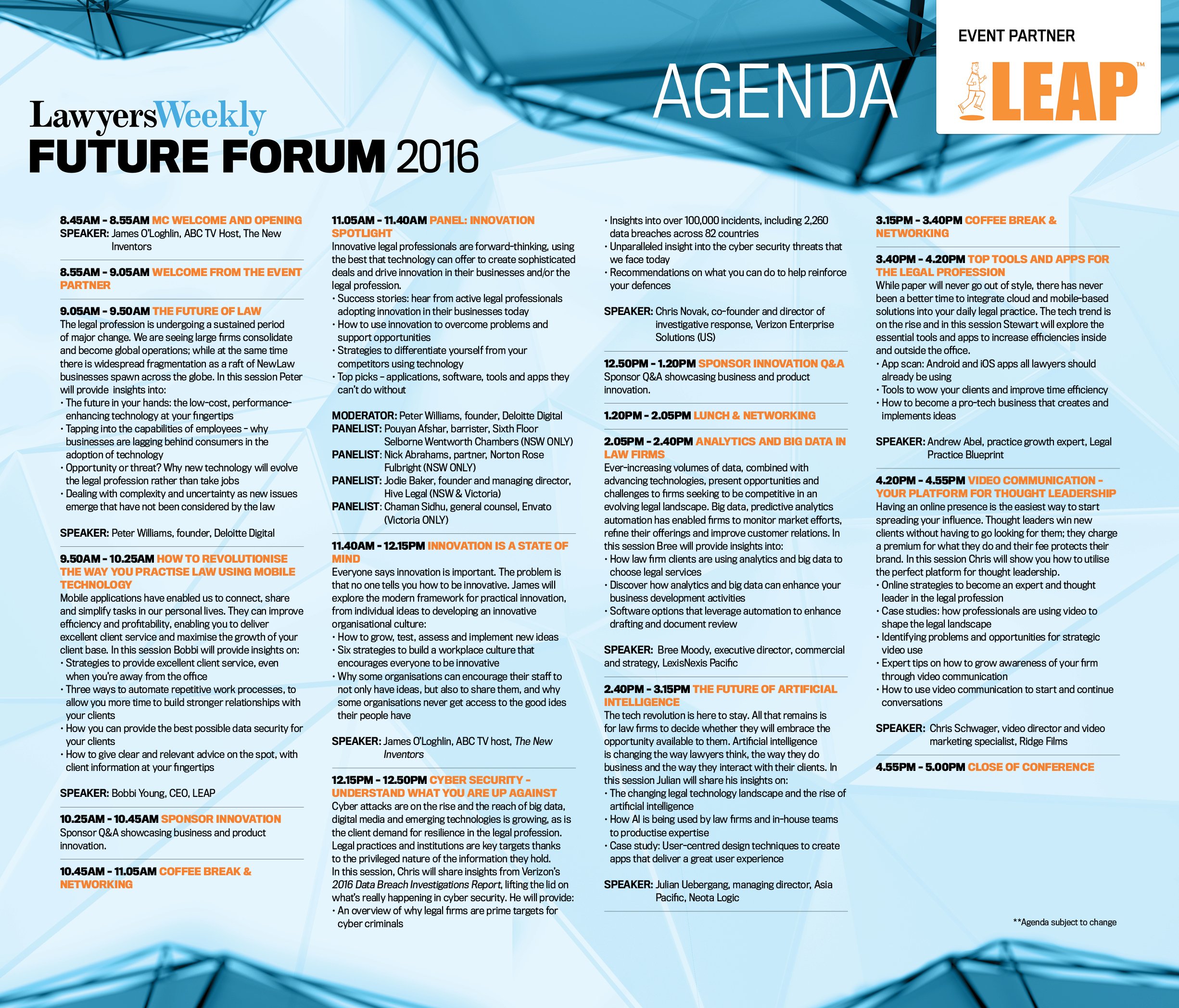 Australia: Lawyers Weekly ” Future Forum 2016 – New Frontier of Legal Innovation”