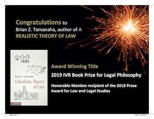 Professor Brian Tamanaha wins 2019 Book Prize for best book in Legal Philosophy from 2016-18