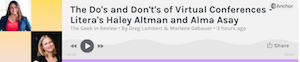 Podcast: The Geek in Review Ep. 76 – The Do’s and Don’t’s of Virtual Conferences – Litera’s Haley Altman and Alma Asay