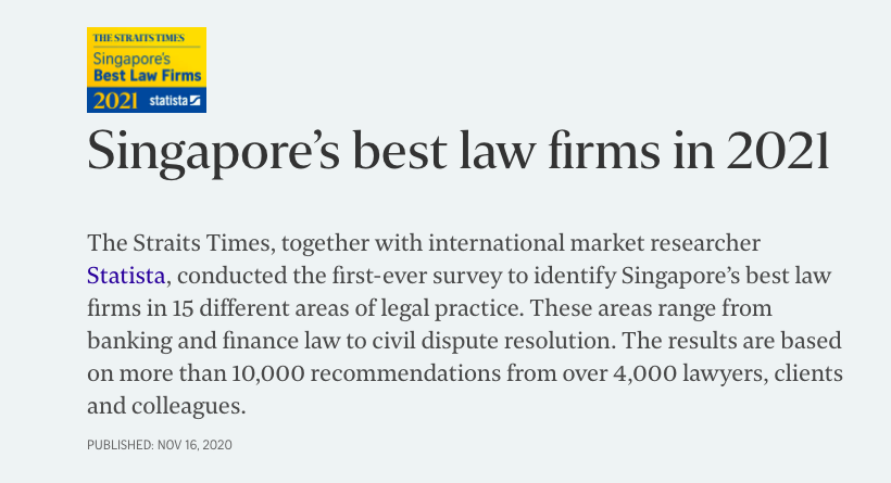 Singapore's Straits Times Publishes Inaugural Singapore Law Firms ...