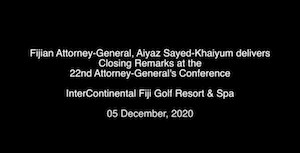 Fijian Attorney-General delivers the closing remarks at the 22nd Attorney-General's Conference 2020