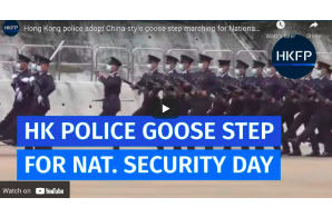 Video: Pomp and protest – Hong Kong police goose step as demonstrators mark National Security Education Day