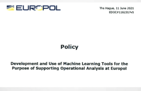 New Publication: Policy on the development and use of machine learning tools for the purpose of supporting operational analysis at Europol