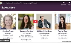 From Citations to Citators: How AI is Reshaping Legal Research - Rebecca Fordon - Law Librarian, Moritz Law Library, The Ohio State University William Palin - Case Law Lead, Free Law Project Rachel Gao - AI Developer, Free Law Project